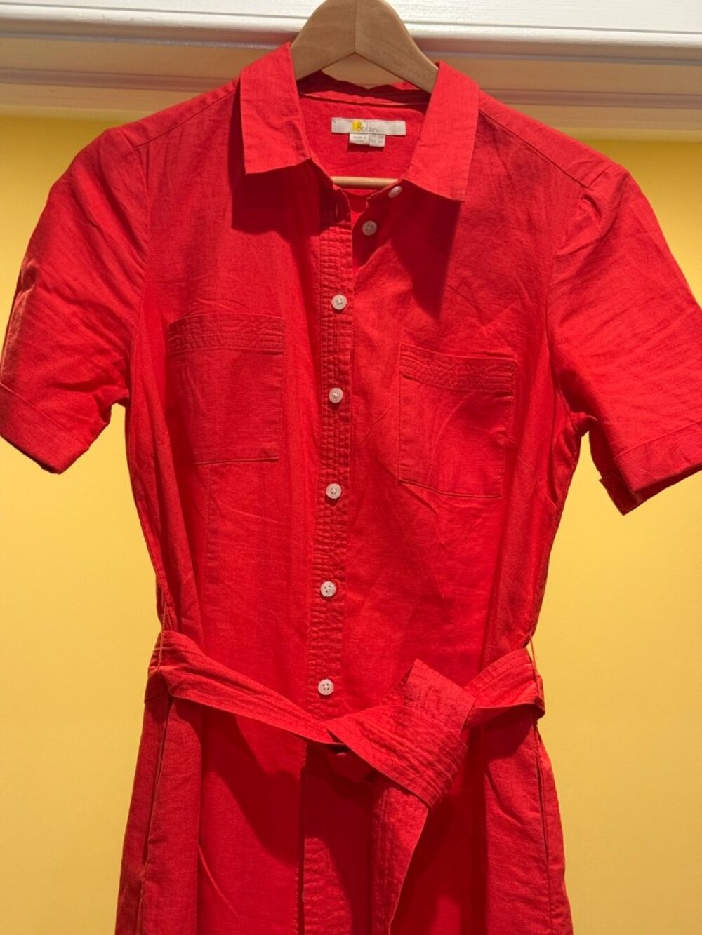 Boden Red Linen Blend Button Front Shirt Dress Size M